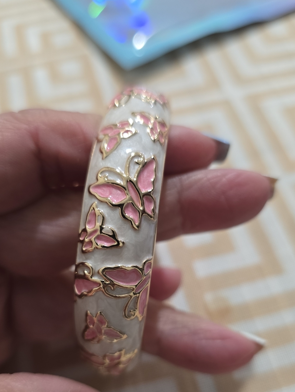Pink Butterfly Enamel Bangle Bracelet - Women Jewelry